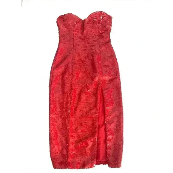 H:OURS Cesca RED Sequin Strapless Dress Size 0 XXS Valentine's Day Sexy Bodycon - Picture 2 of 11